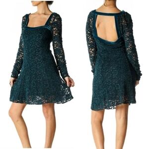 FREE PEOPLE LACE VELVET TRIM OPEN BACK DRESS SZ S